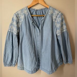 Madewell Embroidered Chambray Boho Blouse Size M